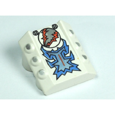 white brick modified 2 x 2 no studs sloped with 6 side pistons raised with freeze blue silver and orange pattern