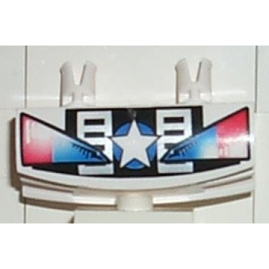 white vehicle grille 1 x 4 with 2 pins with star and headlights pattern