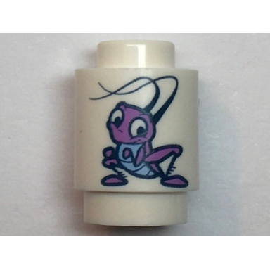 white brick round 1 x 1 with lavender cricket pattern cri-kee