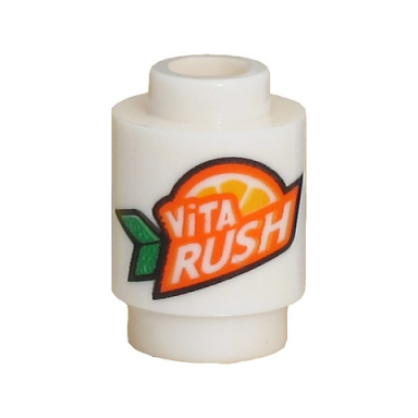 white brick round 1 x 1 with vita rush logo with green leaves pattern