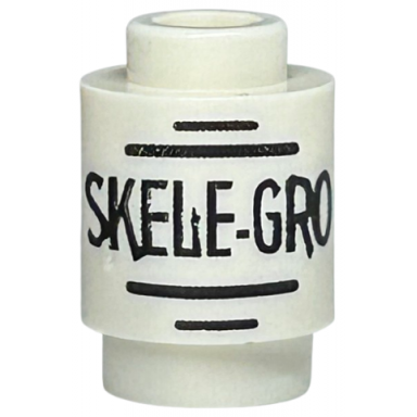 white brick round 1 x 1 with black skele-gro and lines pattern