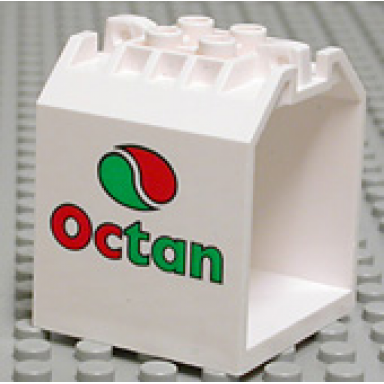 white container box open ended 4 x 4 x 4 with 1 locking hinge finger on each end with octan logo pattern