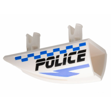 white vehicle fairing 1 x 4 side flaring intake with 2 pins with black police blue lightning bolt and checkered pattern model left side