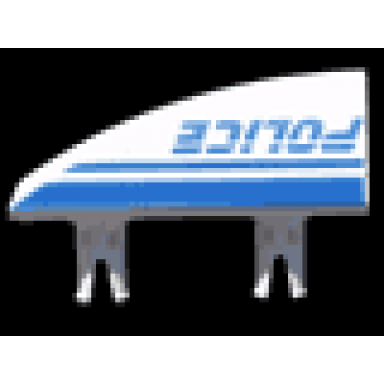 white vehicle fairing 1 x 4 side flaring intake with 2 pins with blue police and stripes pattern right