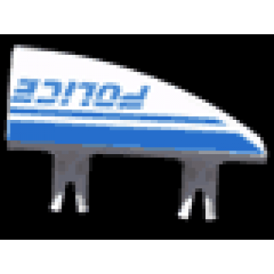 white vehicle fairing 1 x 4 side flaring intake with 2 pins with blue police and stripes pattern left