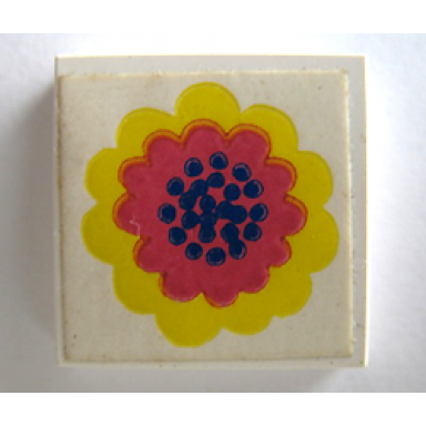 white tile 2 x 2 without groove with red and yellow flower on white background pattern sticker - set 290-2