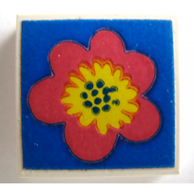 white tile 2 x 2 without groove with red and yellow flower on blue background pattern sticker - set 290-2