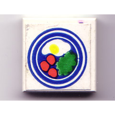 white tile 2 x 2 without groove with blue circle plate fried egg 3 red spots pattern sticker - set 269