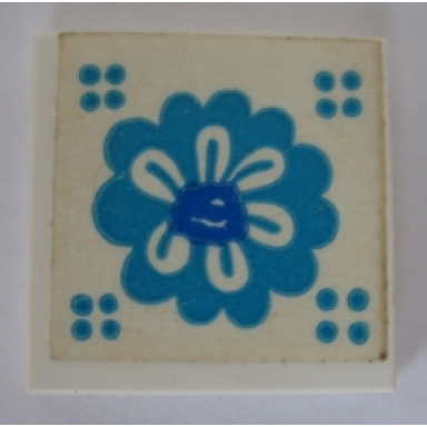 white tile 2 x 2 without groove with blue flower pattern sticker - set 292
