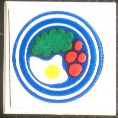 white tile 2 x 2 without groove with blue circle plate fried egg 4 red spots pattern 2 sticker - set 269