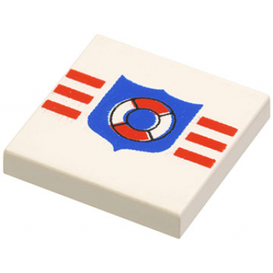 white tile 2 x 2 with red stripes and blue coast guard shield with life preserver pattern