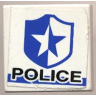 white tile 2 x 2 with police on white blue background with badge pattern sticker - set 8230