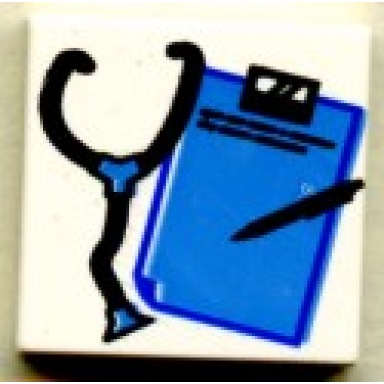 white tile 2 x 2 with blue and black stethoscope clipboard and pen pattern