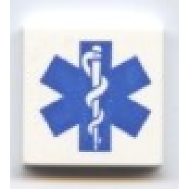 white tile 2 x 2 with blue emt star of life pattern