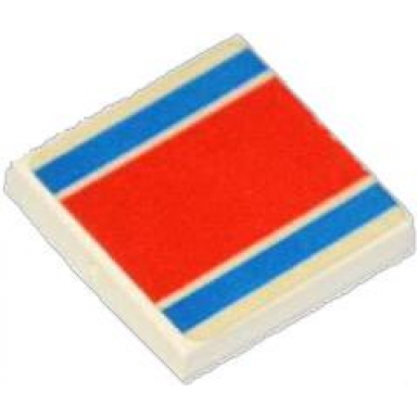 white tile 2 x 2 with red and blue stripe pattern sticker - set 6679-2