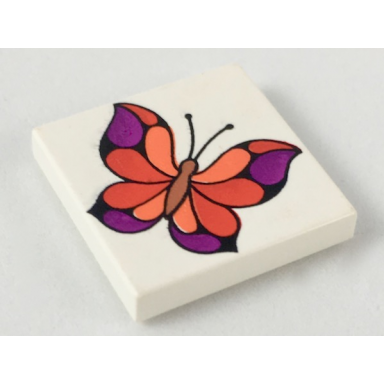white tile 2 x 2 with butterfly pattern