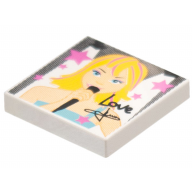 white tile 2 x 2 with black love dark pink stars and female singer pattern