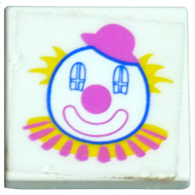 white tile 2 x 2 with clown face pattern sticker - set 5860