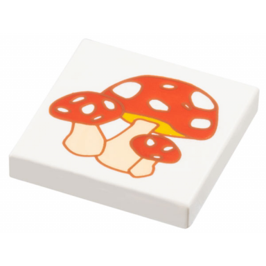 white tile 2 x 2 with red mushrooms toadstools pattern