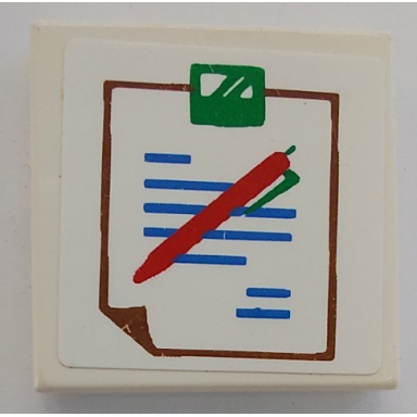 white tile 2 x 2 with hospital chart with brown outline blue text and red and green pen pattern sticker - sets 5874 5875 5876