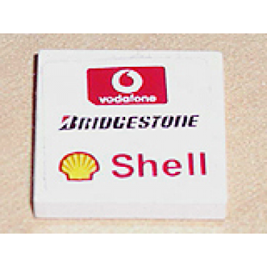 white tile 2 x 2 with vodafone bridgestone and shell logos pattern sticker - sets 8362 8375