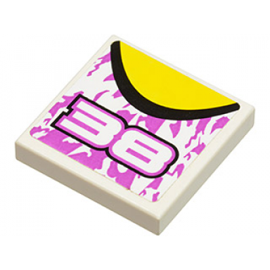 white tile 2 x 2 with 38 top black and yellow curve pattern sticker - set 8131