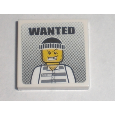white tile 2 x 2 with wanted prisoner 50380 poster pattern sticker - set 7744