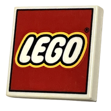 white tile 2 x 2 with modern lego logo large pattern