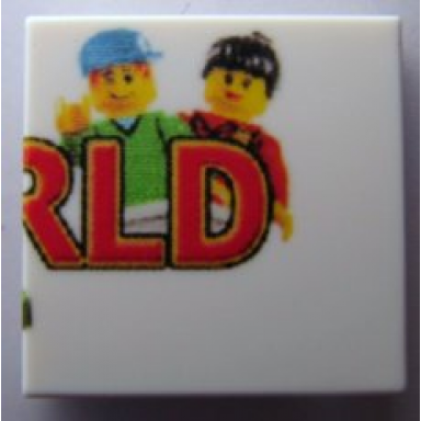 white tile 2 x 2 with lego world logo right half pattern