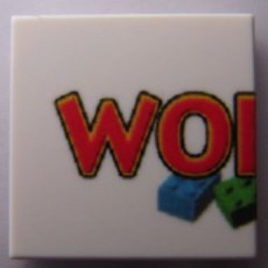 white tile 2 x 2 with lego world logo left half pattern