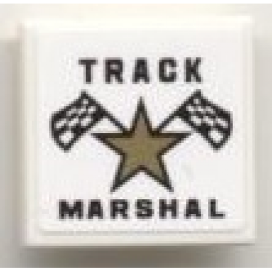 white tile 2 x 2 with star checkered flags and track marshal pattern sticker - set 8121