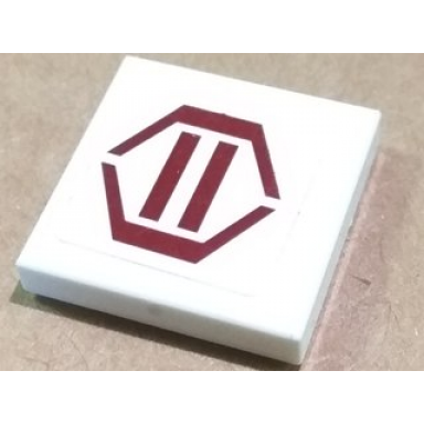 white tile 2 x 2 with dark red hexagon and two stripes pattern sticker - set 8085