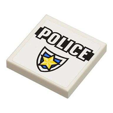 white tile 2 x 2 with police black line and badge pattern sticker - set 8196