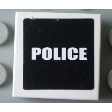 white tile 2 x 2 with white police on black background pattern sticker - set 7236-1