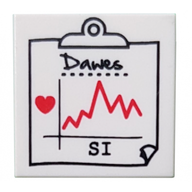 white tile 2 x 2 with black dawes and si and red heart and jagged line on medical chart clipboard pattern