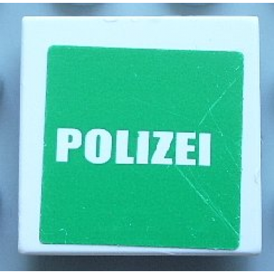 white tile 2 x 2 with white polizei on green background pattern sticker - set 7236-1