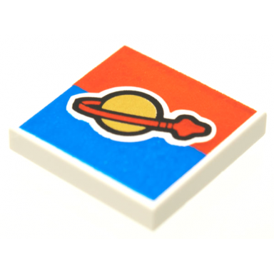 white tile 2 x 2 with classic space logo on red and blue background pattern