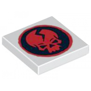 white tile 2 x 2 with ninjago cracked red skull on black circle pattern