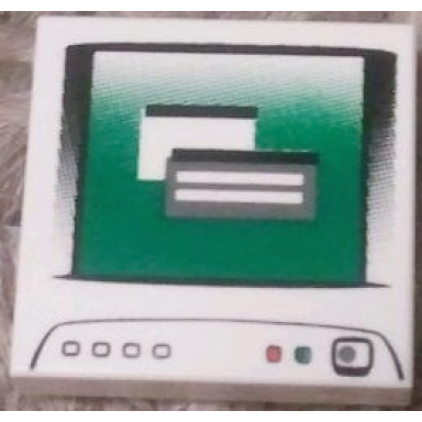 white tile 2 x 2 with computer monitor with dark bluish gray circle power switch pattern