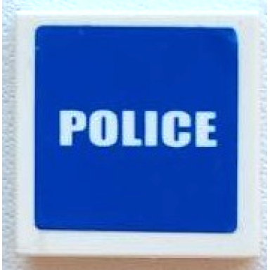 white tile 2 x 2 with white police on blue background pattern sticker - set 7236-2