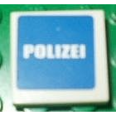 white tile 2 x 2 with white polizei on blue background pattern sticker - set 7236-2