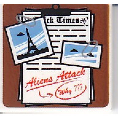 white tile 2 x 2 with aliens attack why? clipboard and photos pattern