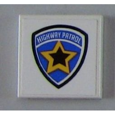 white tile 2 x 2 with highway patrol logo yellow star pattern sticker - sets 6111 8665