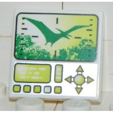 white tile 2 x 2 with pteranodon dino hunting screen buttons and toggle pattern