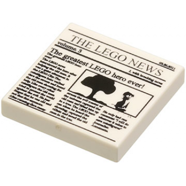 white tile 2 x 2 with newspaper the lego news volume 3 and the greatest lego hero ever! pattern