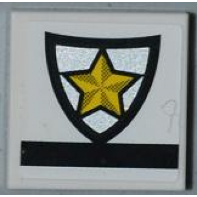 white tile 2 x 2 with police yellow star badge pattern sticker - set 8186