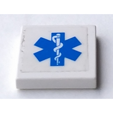 white tile 2 x 2 with blue emt star of life on white background pattern sticker - sets 6164 7903