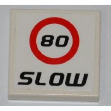 white tile 2 x 2 with 80 and slow pattern sticker - set 8123