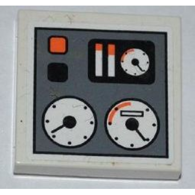 white tile 2 x 2 with red and black buttons and gauges pattern sticker - set 8709