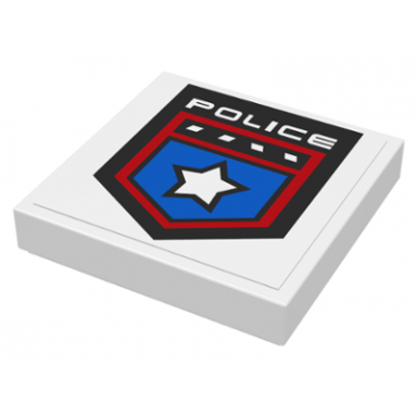 white tile 2 x 2 with police white star badge and police pattern sticker - set 8301